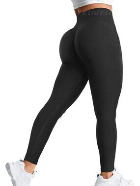 Women's Black Marl Seamless Scrunch Butt High Waisted Imported Gym Leggings